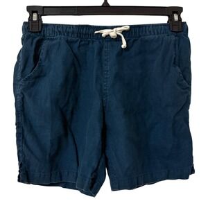 Alex Crane Mens Small Bo Shorts Blue 100% Linen Elastic Drawstring Made in USA